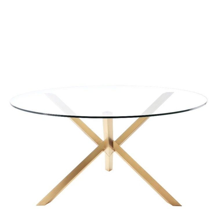 Everly Quinn Round Glass Top Metal Base Dining Table Wayfair Canada